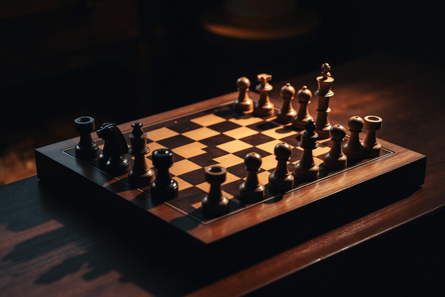 Handcrafted chess set on walnut board